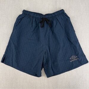90’s Umbro Shorts Mens L Nylon Plaid Soccer Running Trunks Elastic Pockets USA